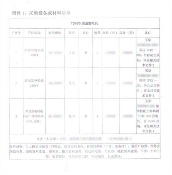 柴油發電機組采購合同